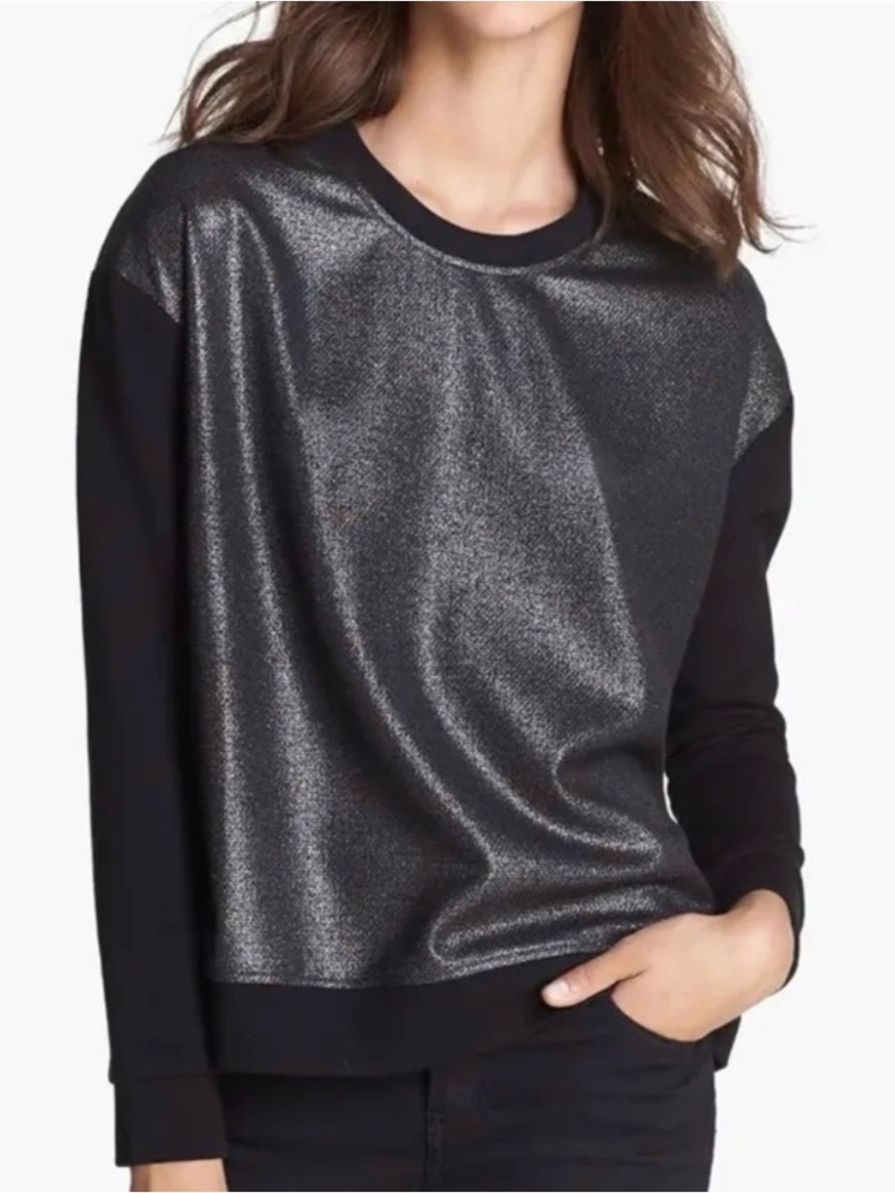 Kooples Black Metallic Pullover Sweatshirt